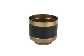 Gold Siyah Deri Kaplı Metal Saksı 20x18cm