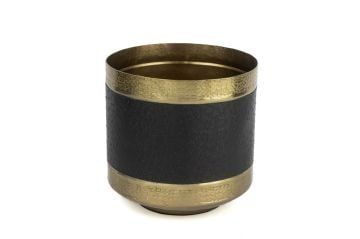 Gold Siyah Deri Kaplı Metal Saksı 25x25cm