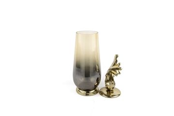 Altın Dalga Tasarımlı Amber Cam Obje 66x18cm