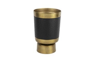 Gold Siyah Deri Kaplı Metal Vazo 19x30cm