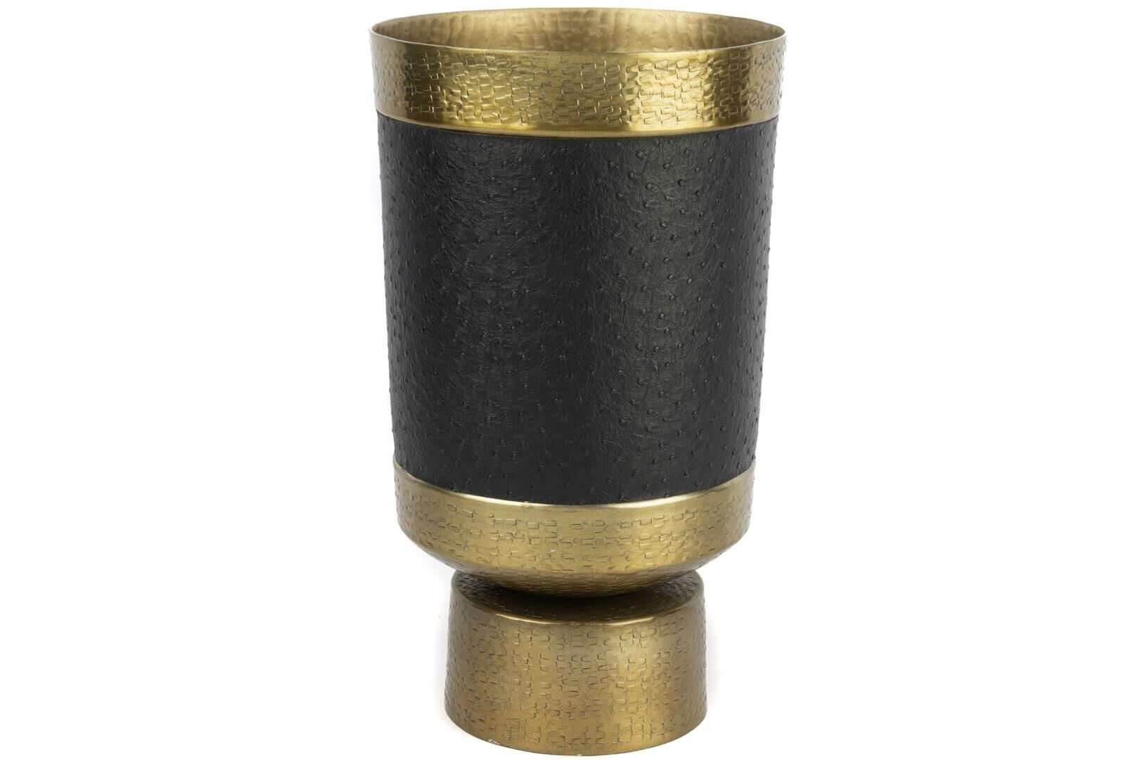 Gold Siyah Deri Kaplı Metal Vazo 24x40cm