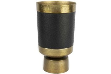 Gold Siyah Deri Kaplı Metal Vazo 24x40cm