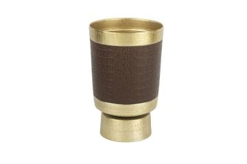 Gold Kahve Deri Kaplı Metal Vazo 19x30cm