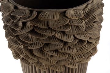 Yapraklı Bej Seramik Vazo 33x57cm