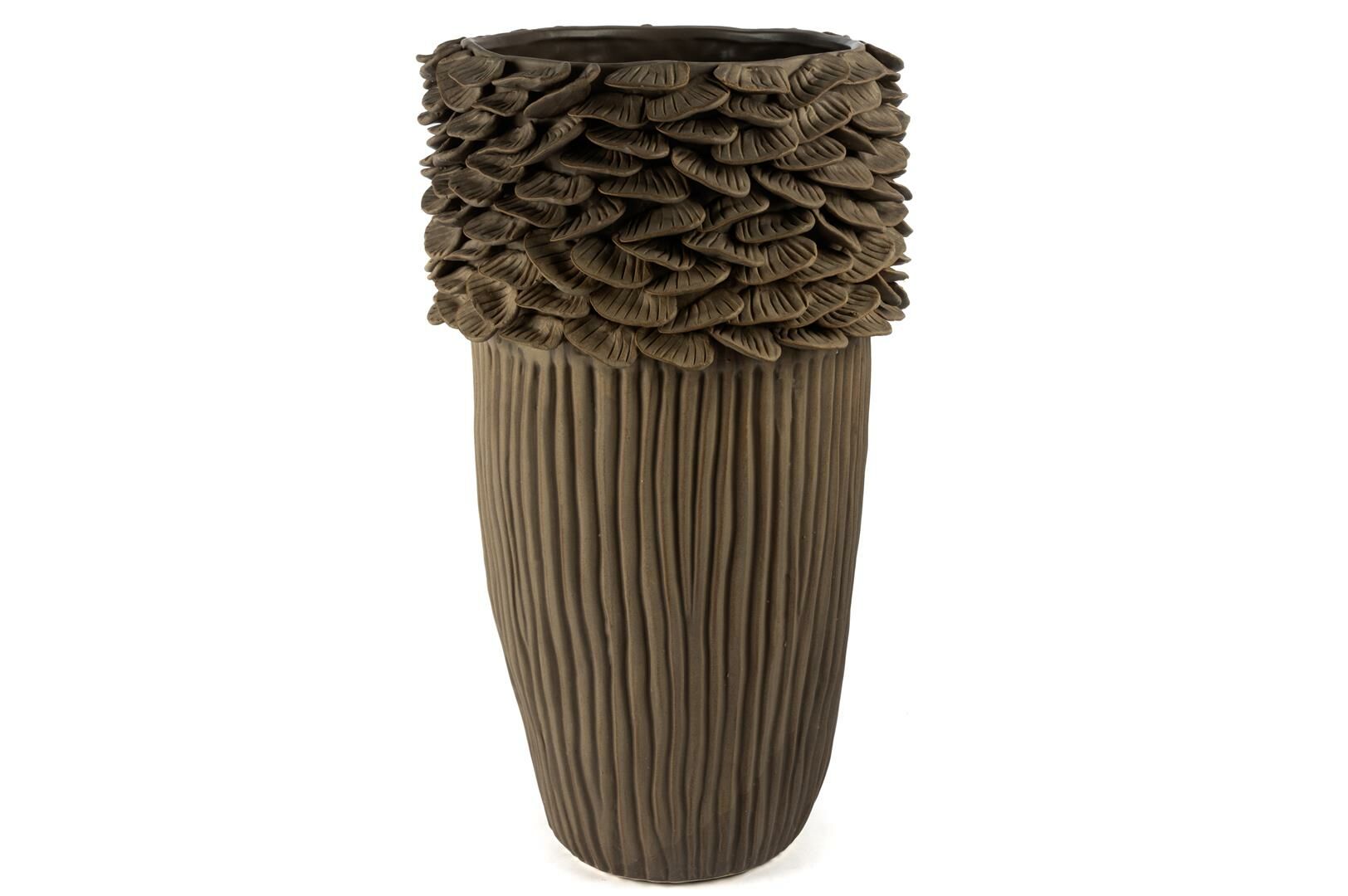 Yapraklı Bej Seramik Vazo 33x57cm