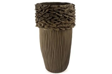 Yapraklı Bej Seramik Vazo 33x57cm