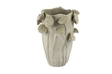 Mantarlı Krem Seramik Vazo 29x36cm