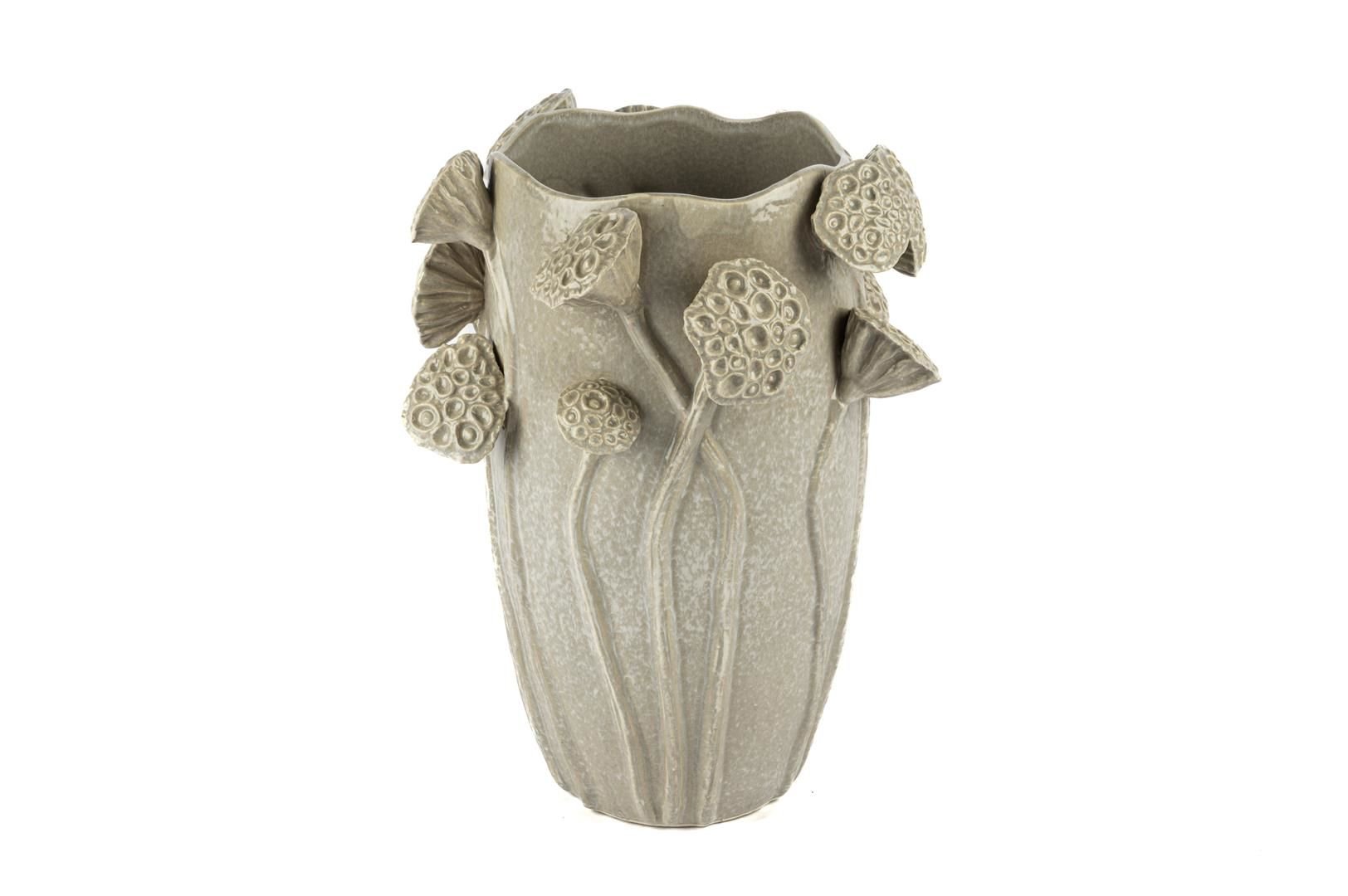 Mantarlı Krem Seramik Vazo 29x36cm