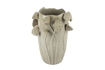 Mantarlı Krem Seramik Vazo 29x36cm