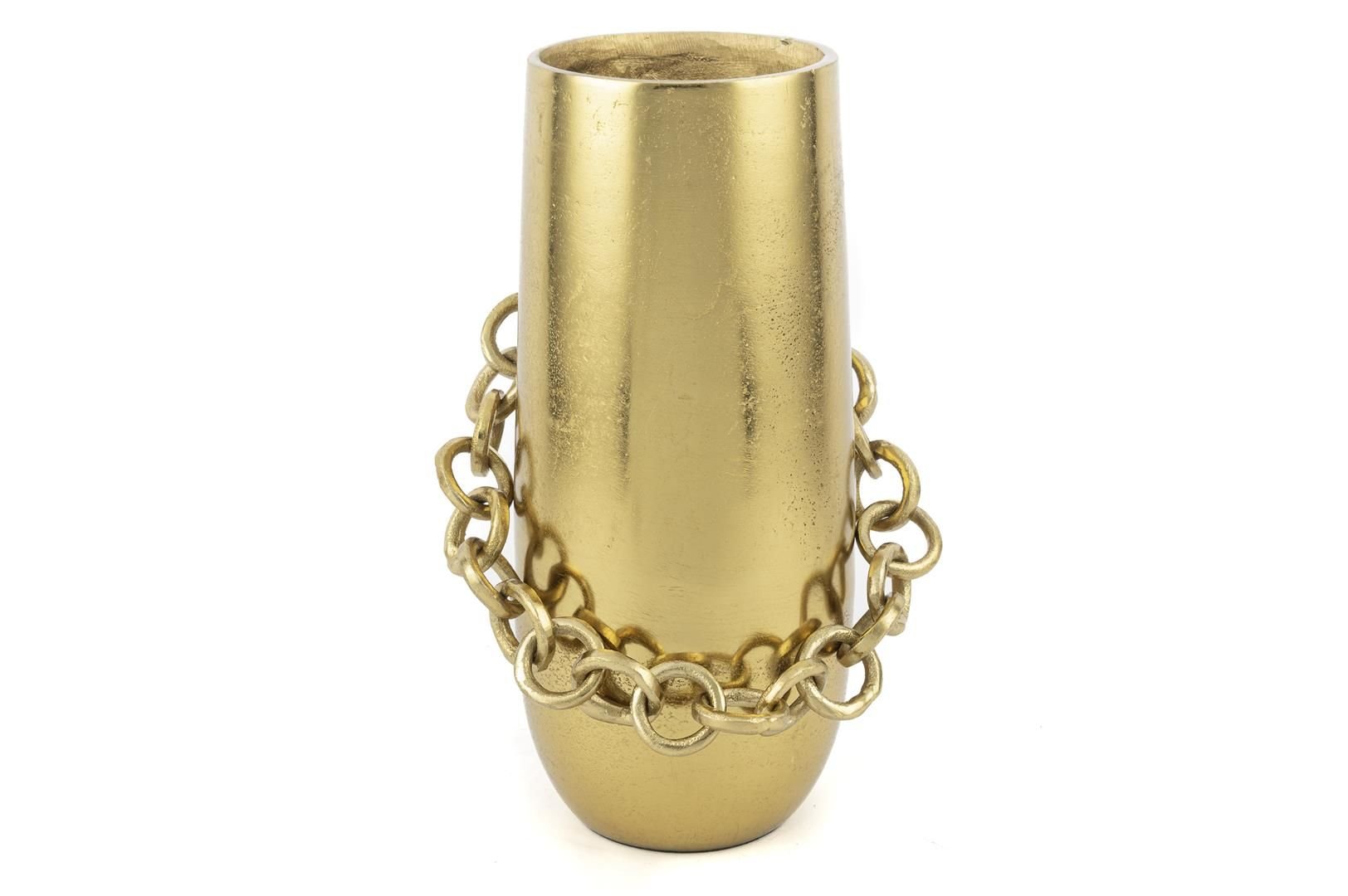Gold Zincirli Metal Vazo 15x32cm
