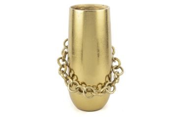 Gold Zincirli Metal Vazo 15x32cm