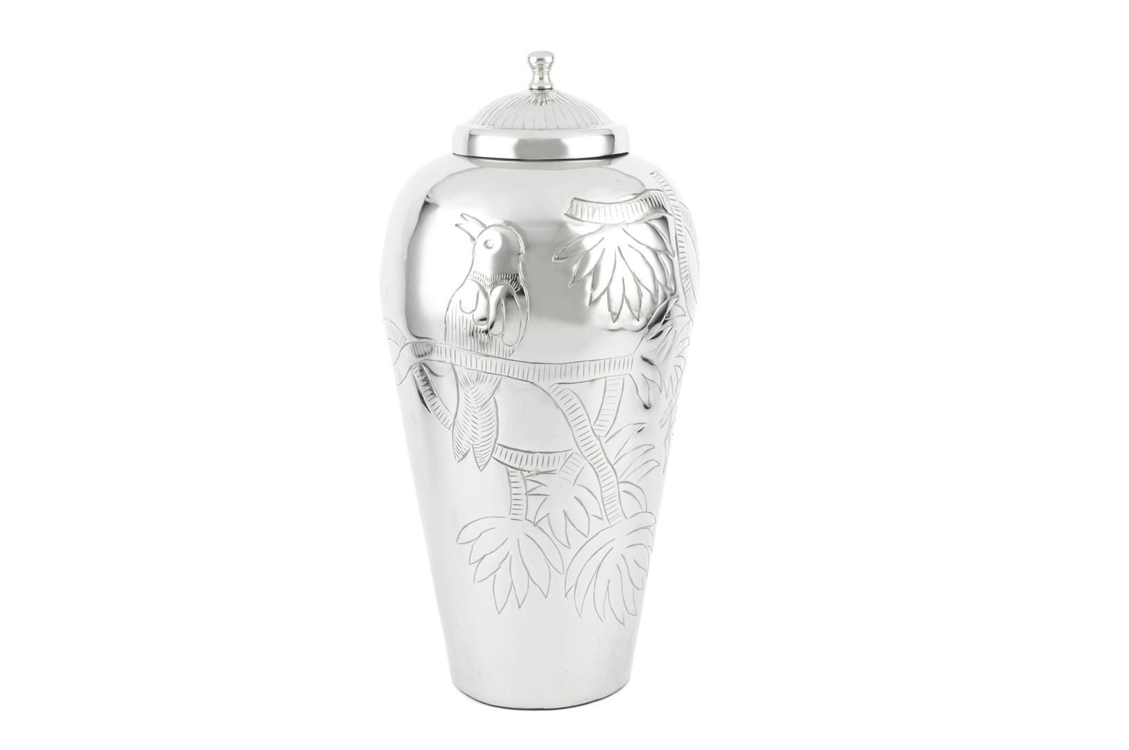 Silver Kapaklı Metal Vazo 25x51cm