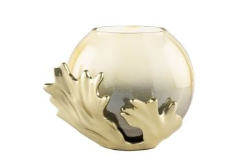 Altın Dalga Tasarımlı Amber Cam Vazo 25x29cm