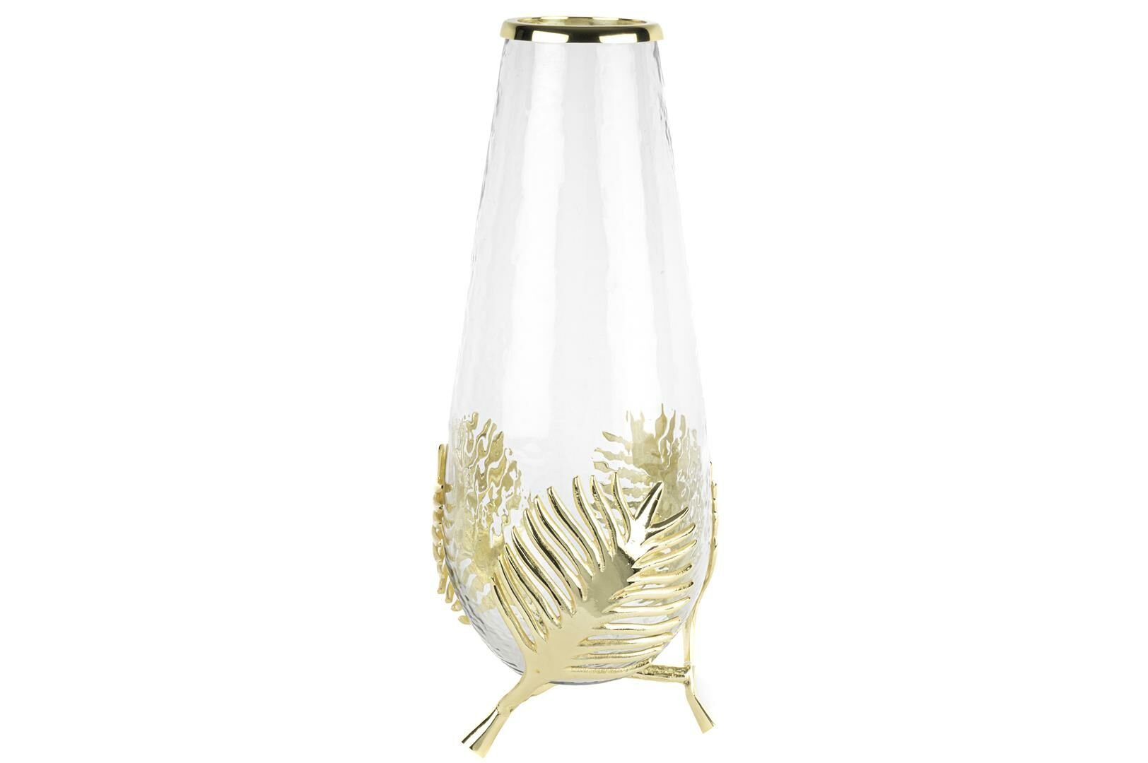 Gold Metal Yapraklı Cam Vazo 17x42cm