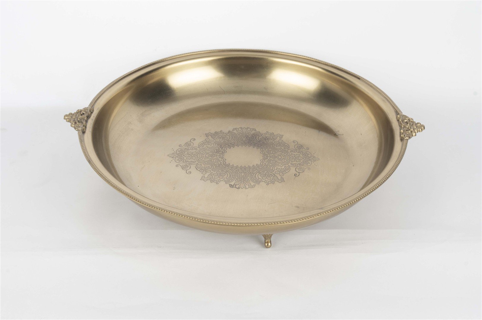 Pirinç İşlemeli YuvarlakTepsi 35x7cm