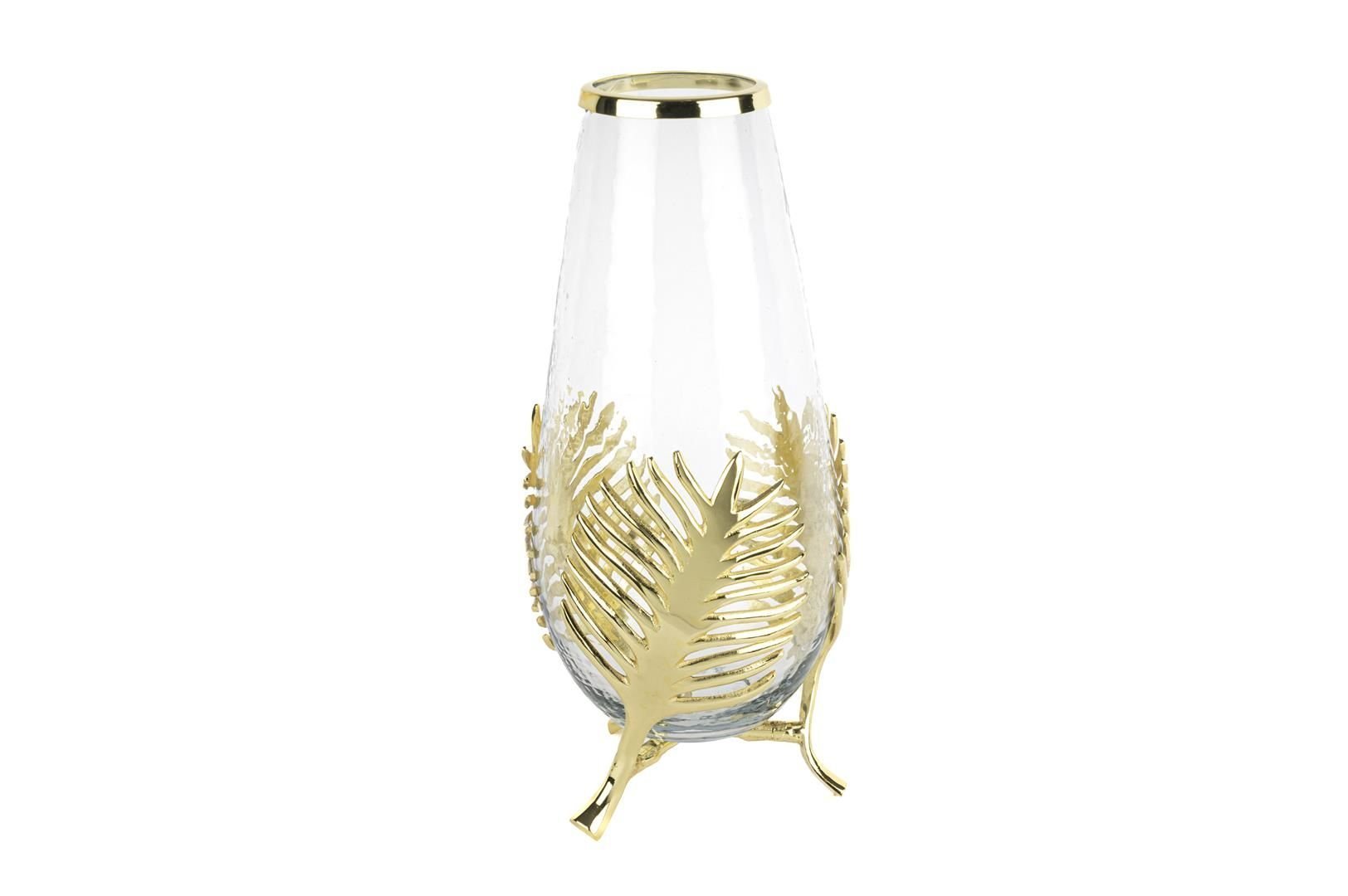 Gold Metal Yapraklı Cam Vazo 15x35cm