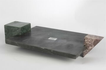 Füme Geometrik Kulplu Mermer Tepsi 52x29x10cm