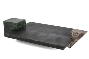 Füme Geometrik Kulplu Mermer Tepsi 52x29x10cm