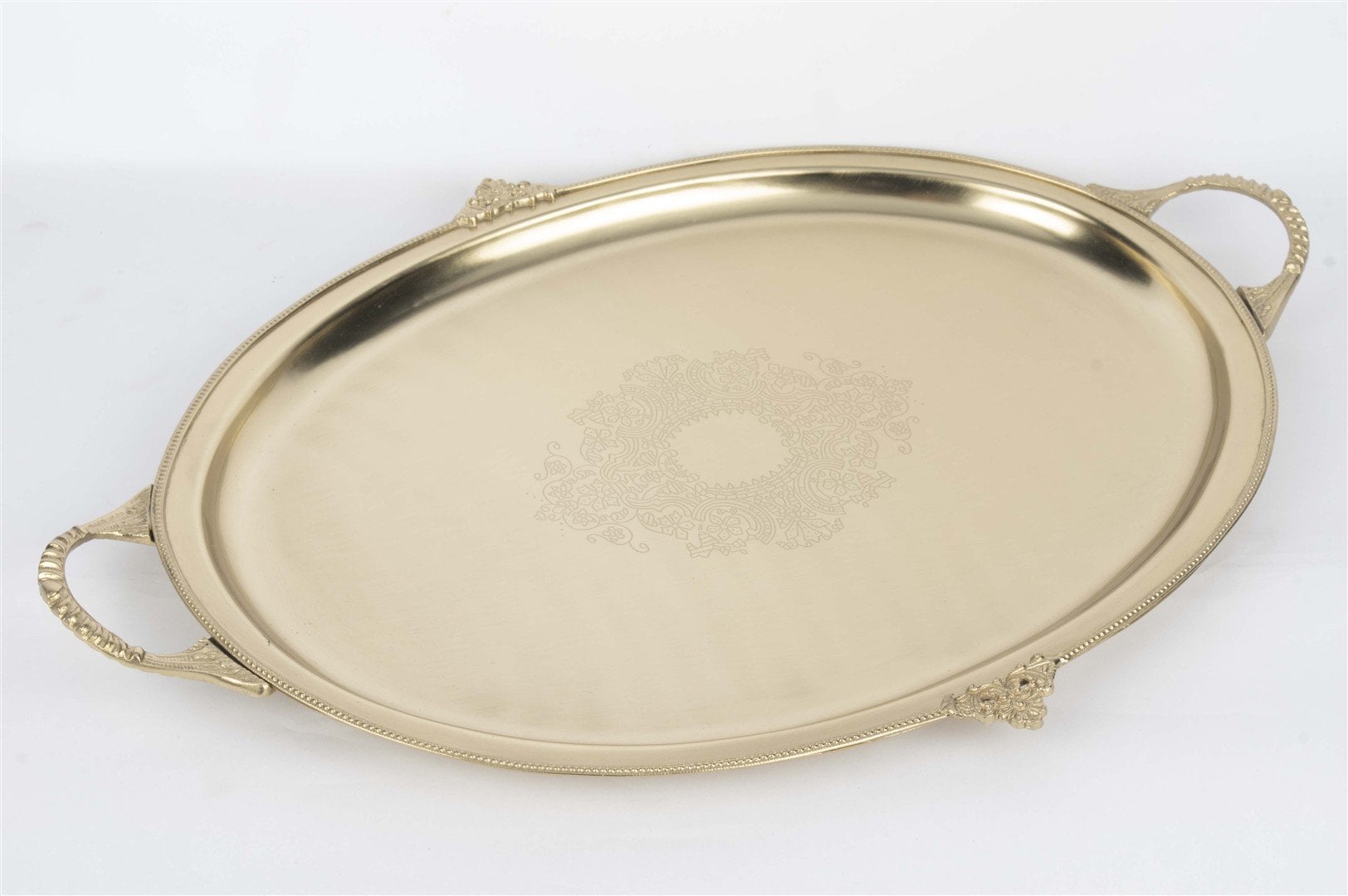 Pirinç İşlemeli Oval Tepsi 51x36cm