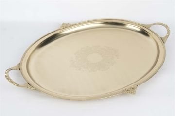 Pirinç İşlemeli Oval Tepsi 51x36cm