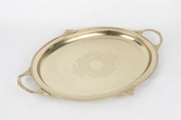 Pirinç  İşlemeli Oval Tepsi 44x31cm