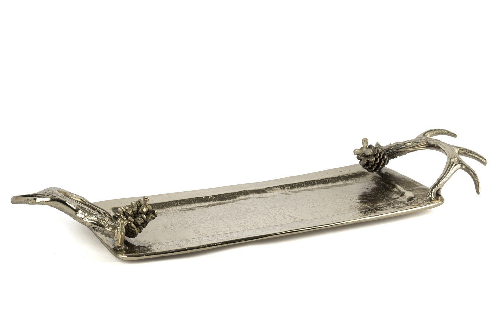 Gold Kozalak Boynuz Saplı Tepsi 58x20x7cm