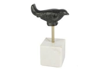 Mermer Metal Çubuk Kuş Obje 14x22cm