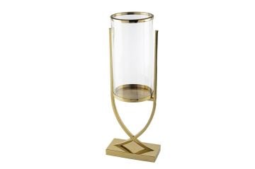 Gold X Ayaklı Metal Cam Mumluk 16x21x58cm