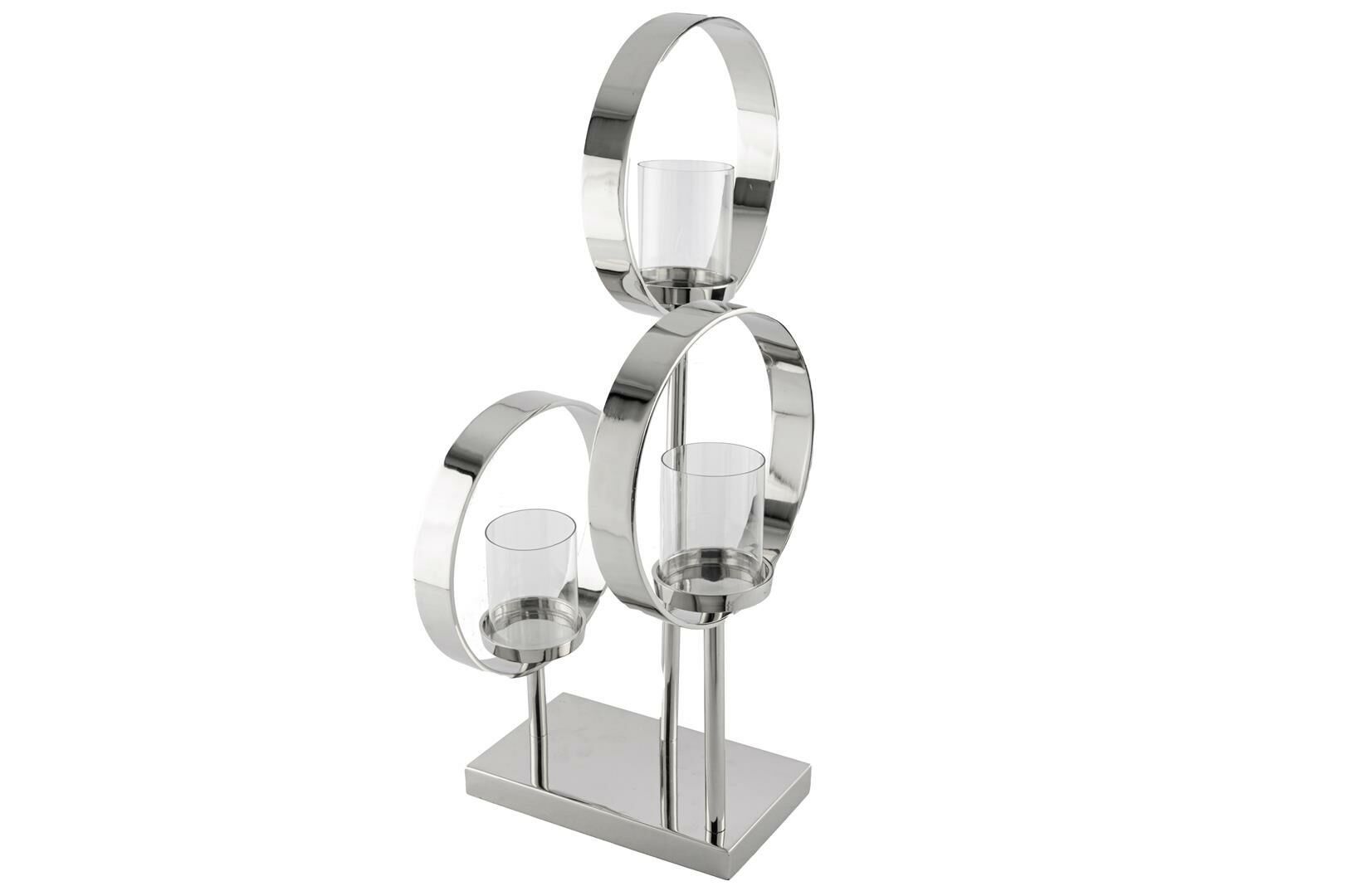 Silver 3lü Halka Metal Cam Mumluk 46x16x64cm