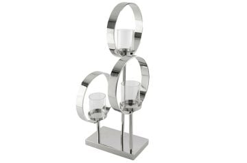 Silver 3lü Halka Metal Cam Mumluk 46x16x64cm