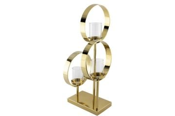 Gold 3lü Halka Metal Cam Mumluk 46x16x64cm