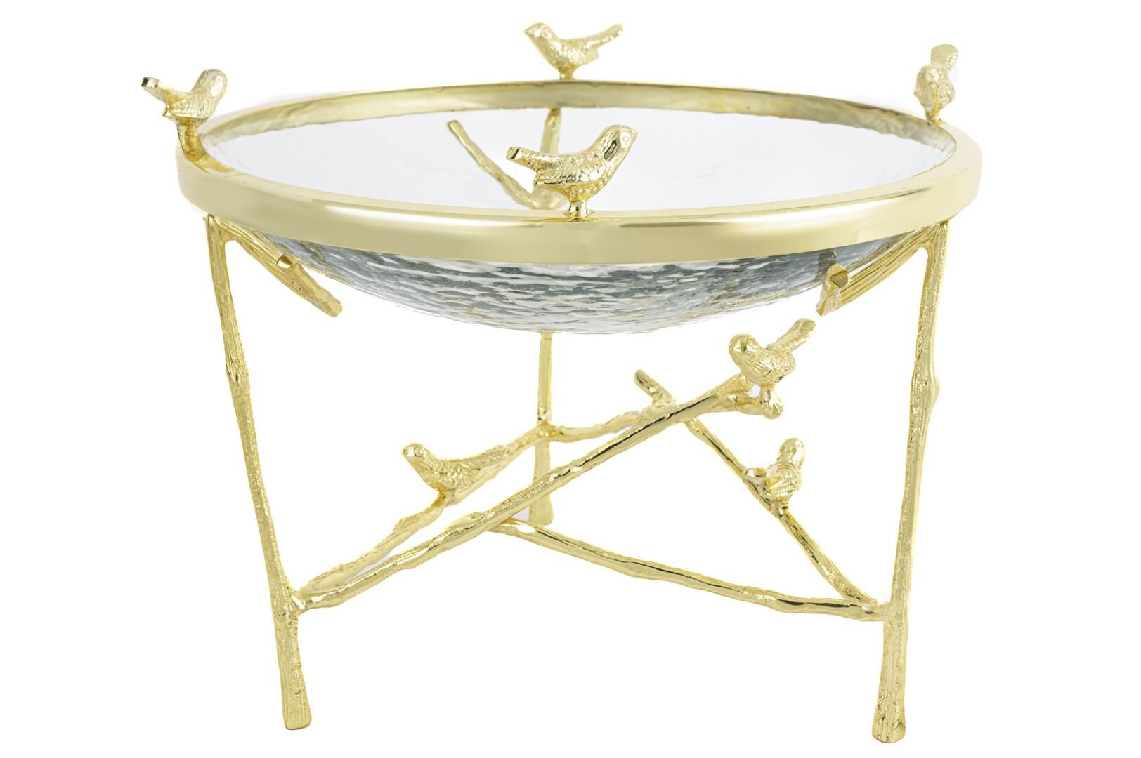 Gold Kuşlu Metal Ayaklı Cam Kase 25x21cm