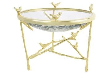 Gold Kuşlu Metal Ayaklı Cam Kase 25x21cm