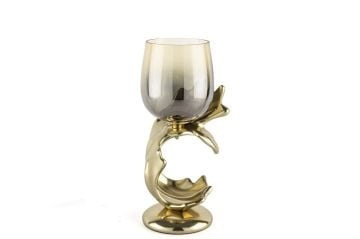 Altın Dalga Tasarımlı Cam Mumluk 33x15cm