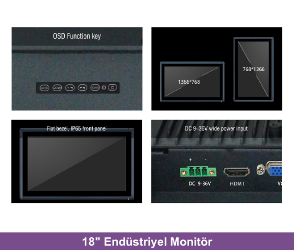 ALAD-181T 18.5'' 75Hz Endüstriyel Dokunmatik LCD Monitör