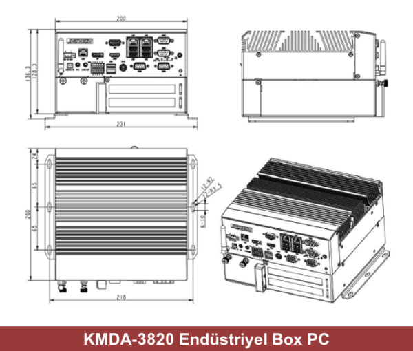 KMDA-3820 Intel Core i3-6100U 4GB 120GB SSD Freedos Endüstriyel Mini PC