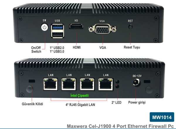 MW1014 Intel Celeron J1900 8GB 128GB SSD 4*Gigabit Ethernet Freedos Firewall Mini PC