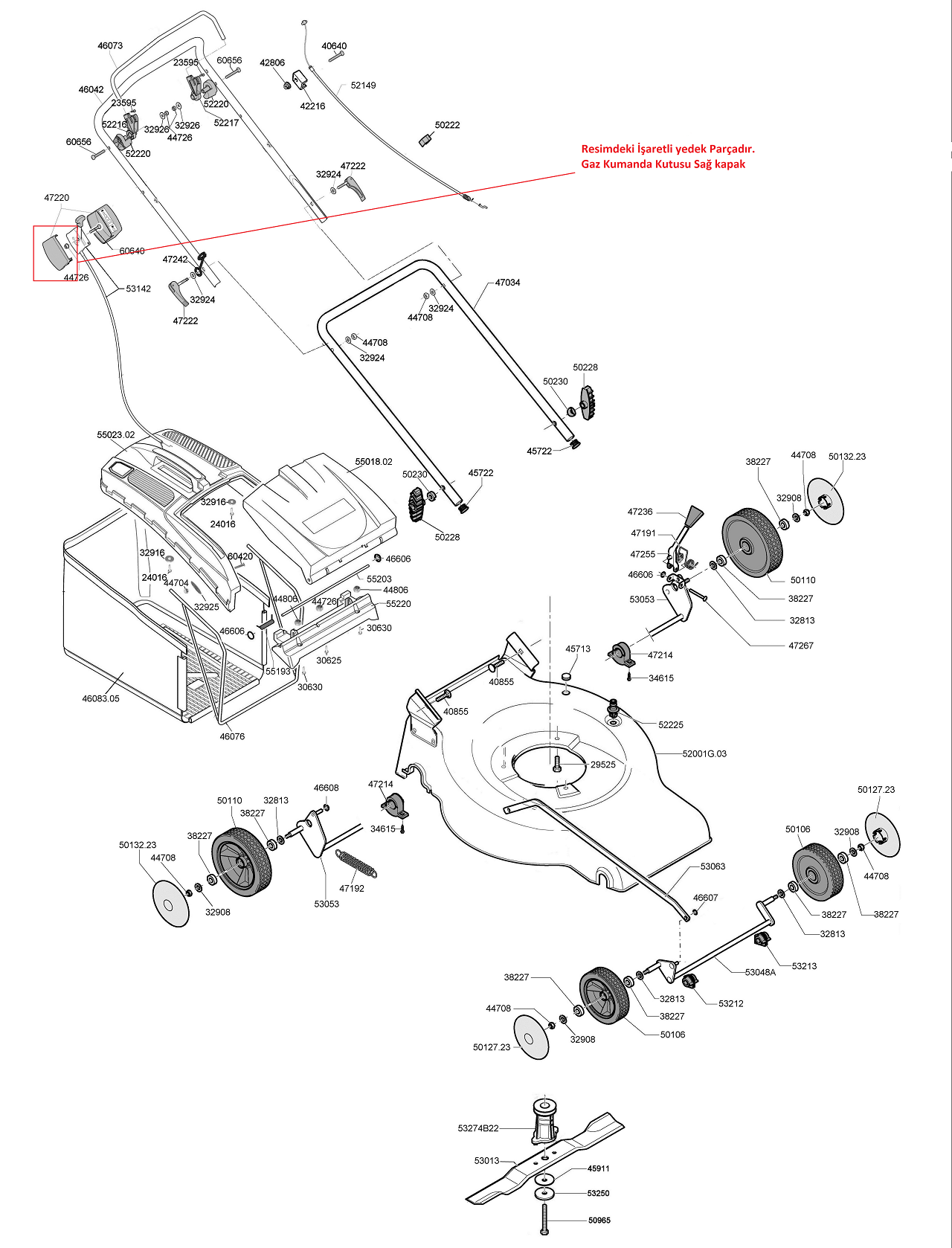 Honda Hlm530-570 Gaz Kumanda Kapak Sağ Orjinal