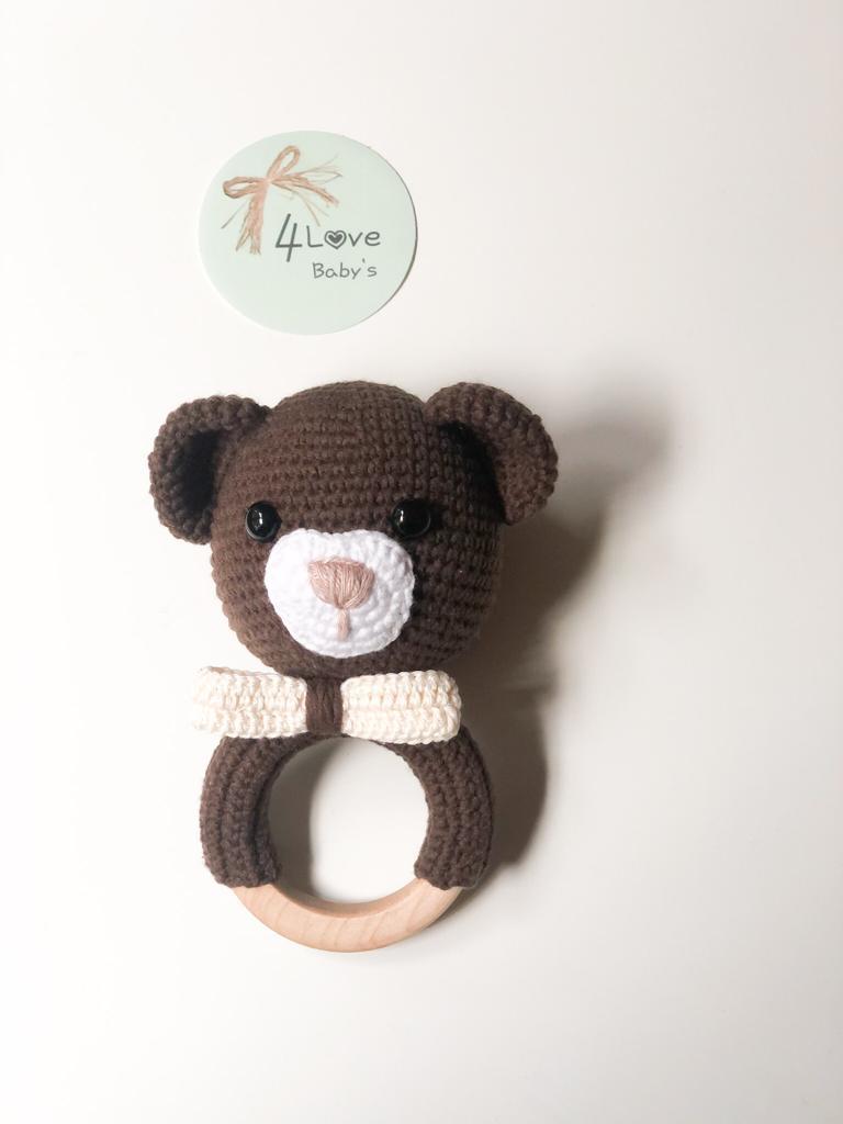 Amigurumi Çıngırak Ayıcık Fiyonklu (Koyu Kahverengi)