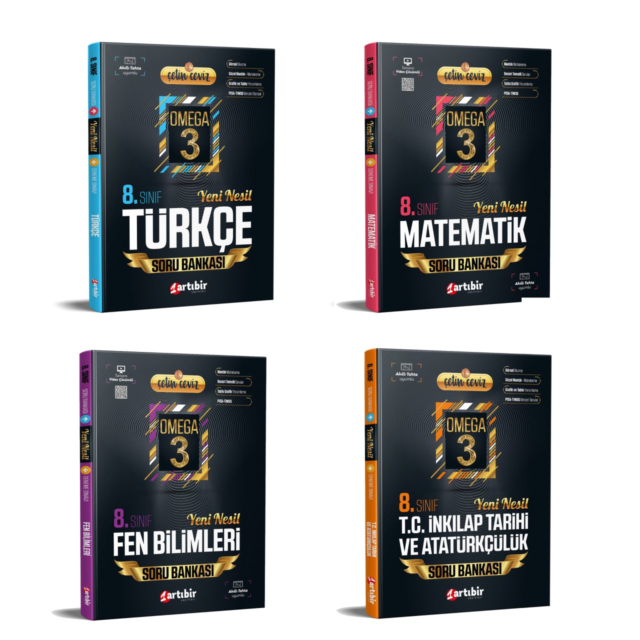Artıbir Yayınları 8. Sınıf 4'lü OMEGA Soru Bankası Seti(T-M-F-İ)