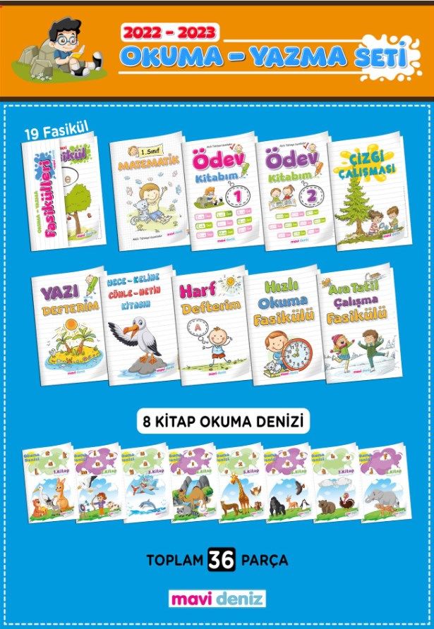 Mavi Deniz Yayınları 1. Sınıf Okuma Yazma Seti 2022 - 2023