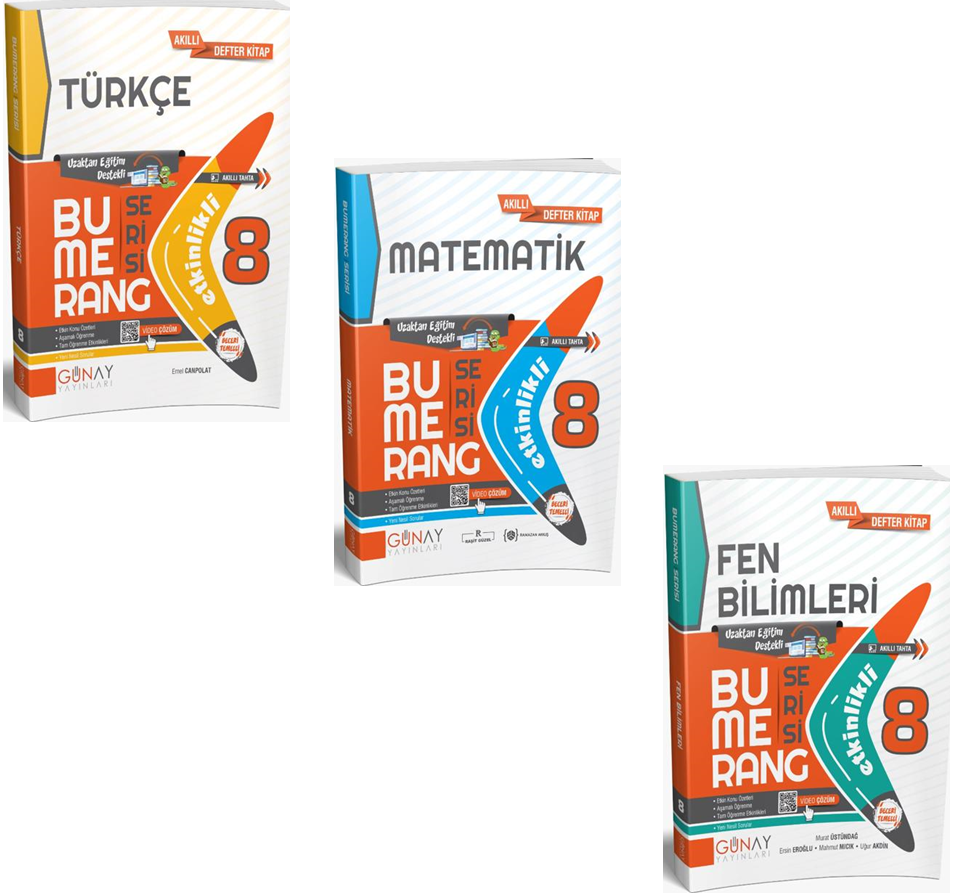 Günay Yayınları 8. Sınıf Bumerang 3'lü Akıllı Defter Seti(T-M-F)