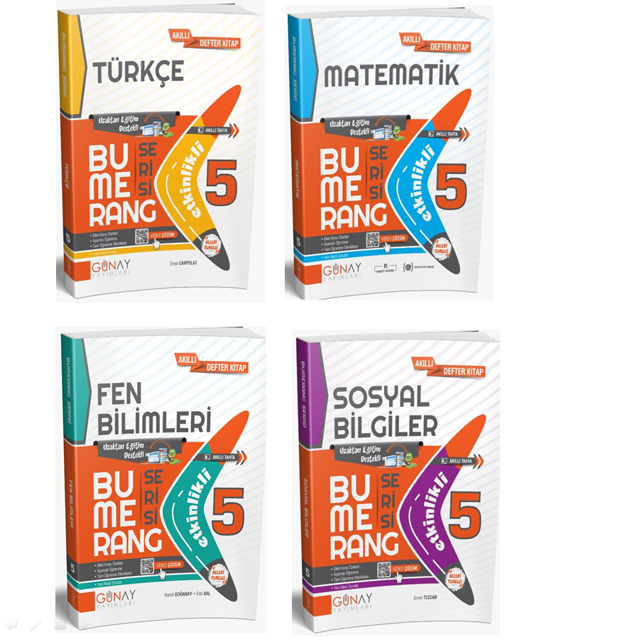 Günay Yayınları 5. Sınıf Bumerang 4'lü Akıllı Defter Seti(T-M-F-S)