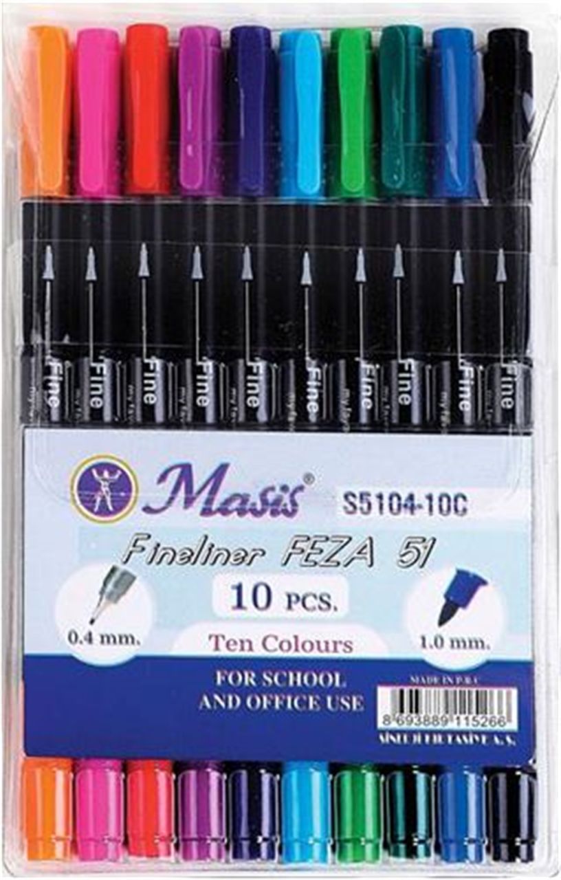 Masis 0.4 mm 10 Renk Fineliner Kalem