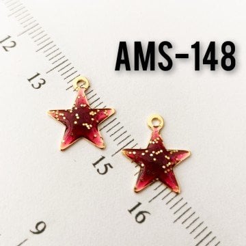 AMS-148 Altın Kaplama Simli Fuşya Mineli Yıldız Sallantı