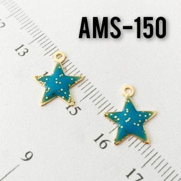 AMS-150 Altın Kaplama Simli Turkuaz Mavi Mineli Yıldız Sallantı