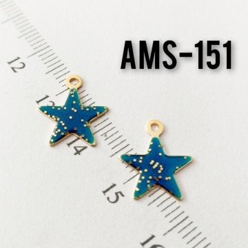 AMS-151 Altın Kaplama Simli Gece Mavi Mineli Yıldız Sallantı