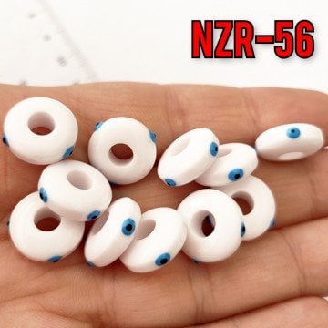 NZR-56 Mineli Gözlü Beyaz Akrilik Daire Boncuk  14*6 mm