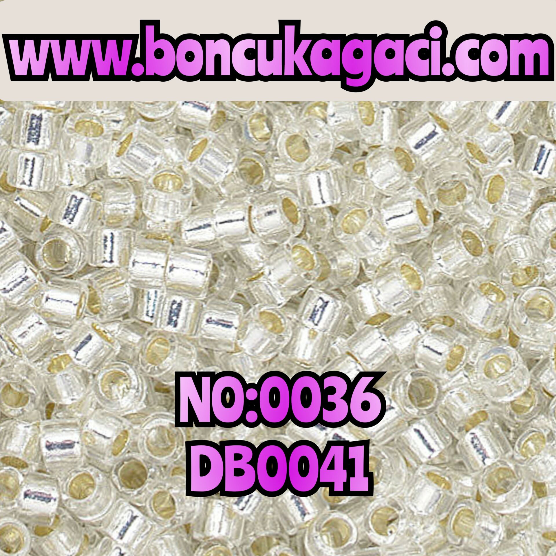 NO:036 Miyuki Delica Boncuk 11/0 DB0041 İçi Kaplamalı Şeffaf Gümüş