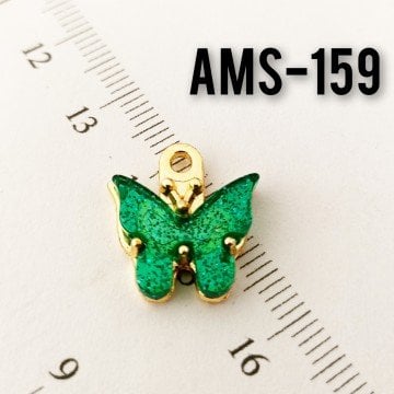AMS-159 Altın Kaplama Mini Simli Sedefli Kelebek Zümrüt Yeşil